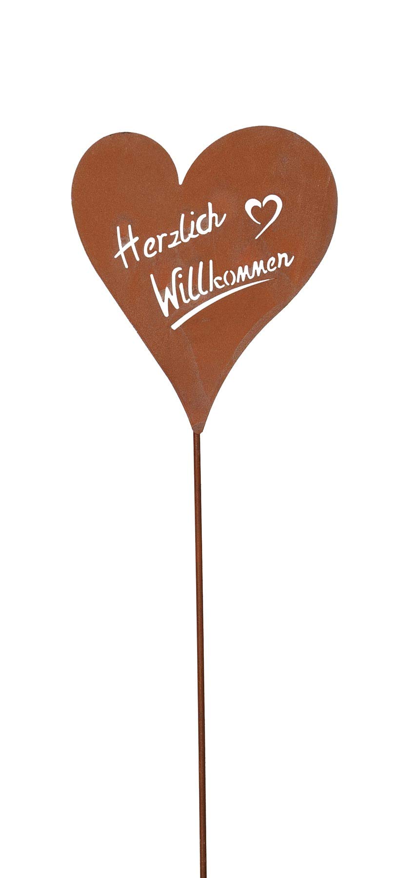 Antiker Gartenstecker Willkommen - Edelrost Herz Deko 115 Cm Höhe