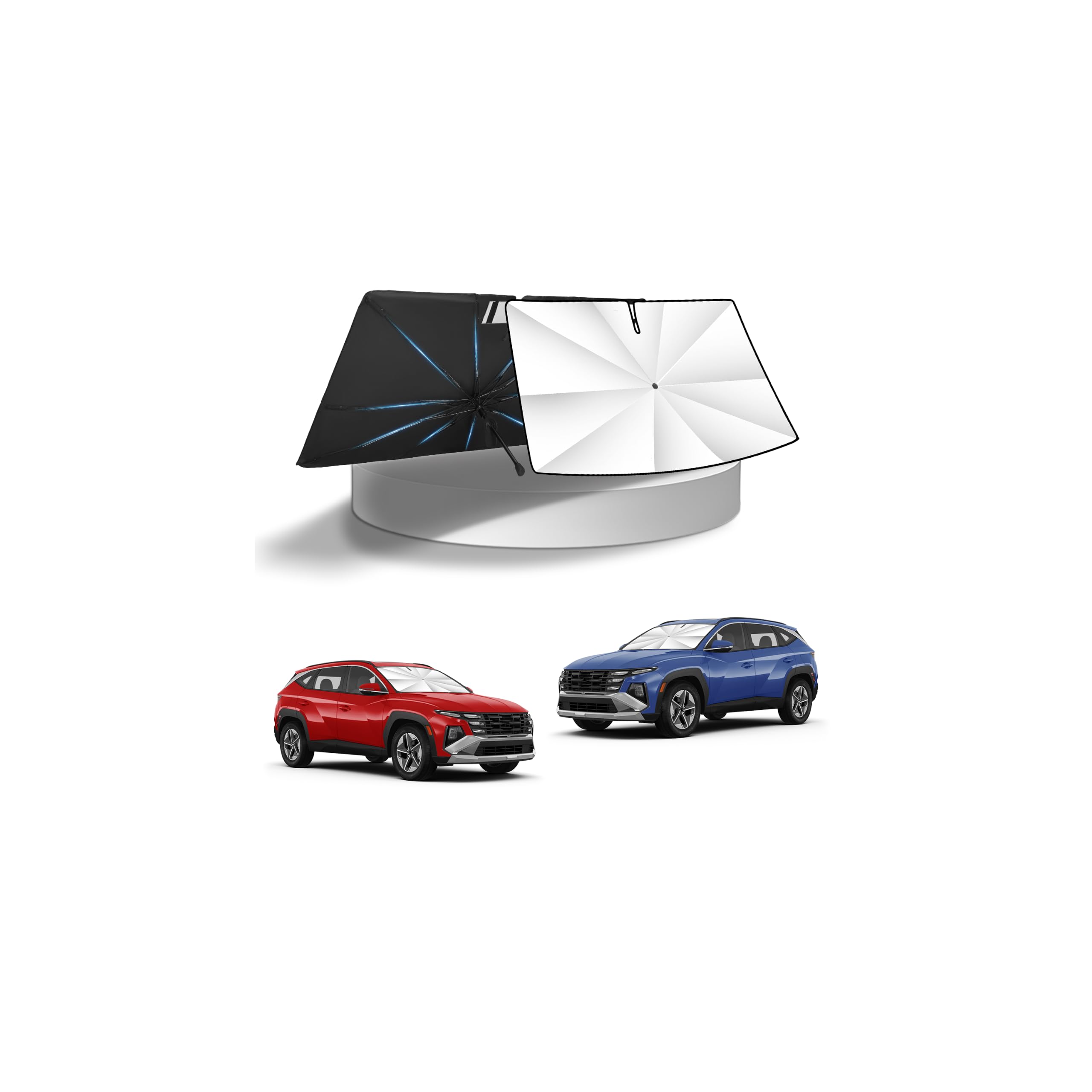 KUST Windshield Sun Shade Umbrella for Hyundai Tucson 2016-2025 2026 | Custom Fit Windshield Sunshade | Foldable Sunshade with Bendable Handle | Blocks Heat &amp; UV Scratch Resistant