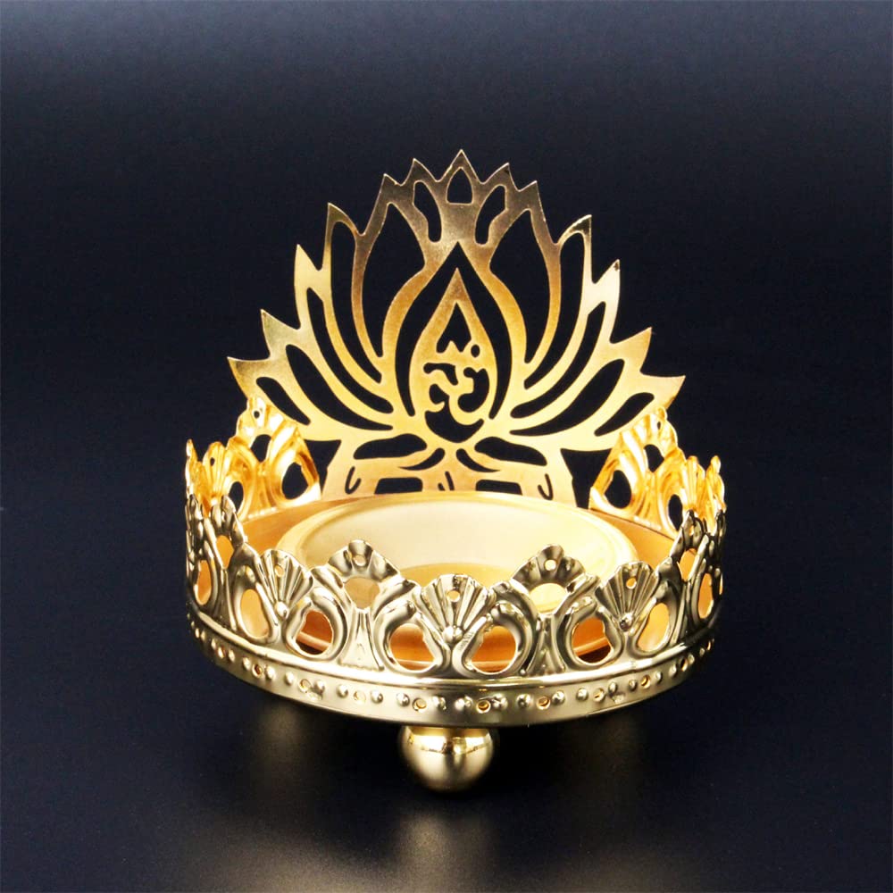 Ghee Lamp Butter Lamp Holder Golden Cup Candle Holder Tibetan Brass Oil Lamp Buddhist Altar Supplies Metal Hollow Carved Light Shadow Art Candle Holder (Lotus)