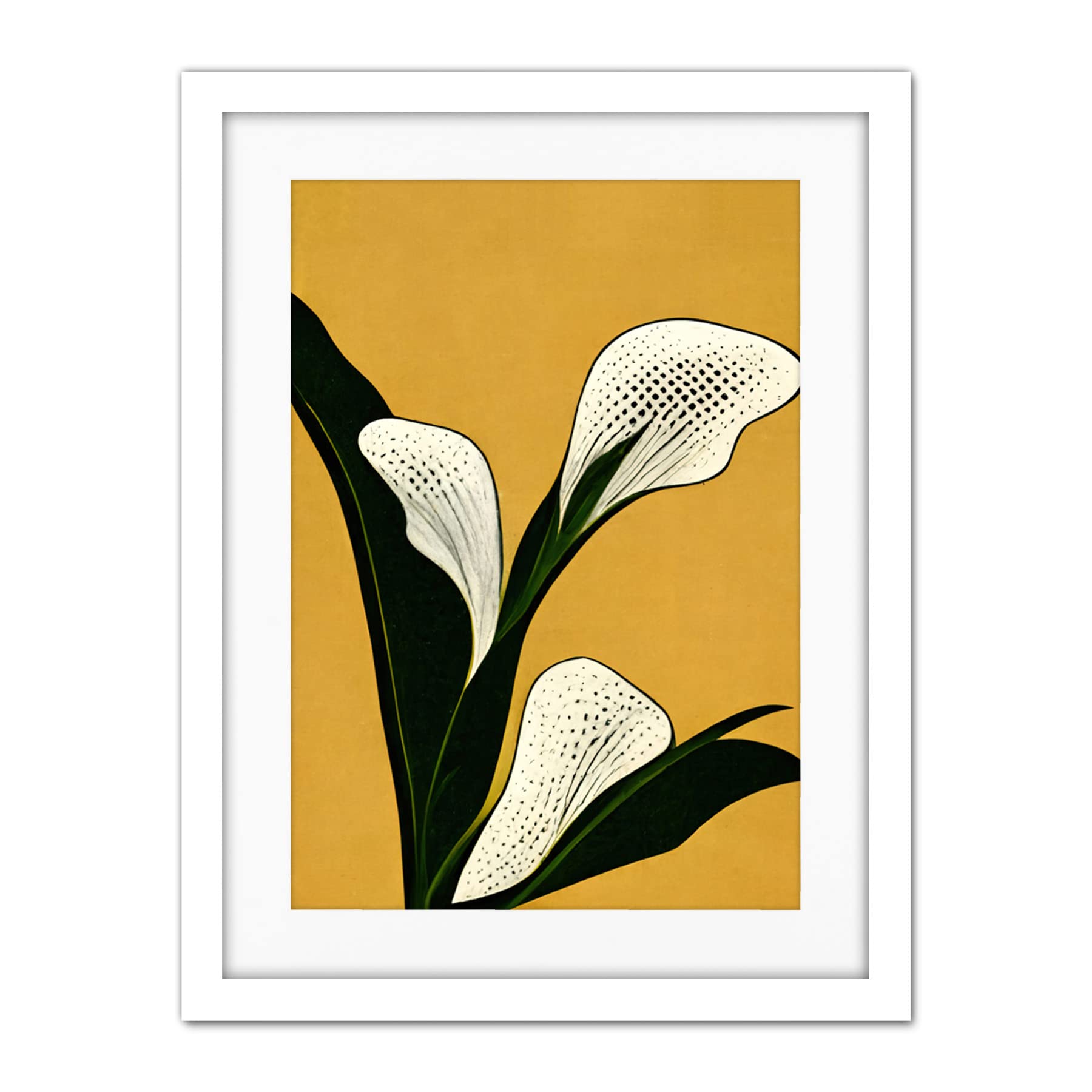 Doppelganger33 LTD Art Deco Pop Art White Calla Lily Flower Plant Artwork Framed Wall Art Print 18X24 Inch
