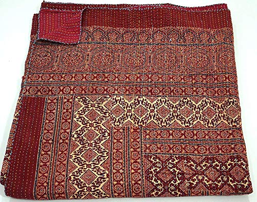 Couvre-lit indien Kantha Ralli Gudri, fait à la main, imprimé Kantha Ajrakh Kantha, couvre-lit indien en coton, couvre-lit réversible