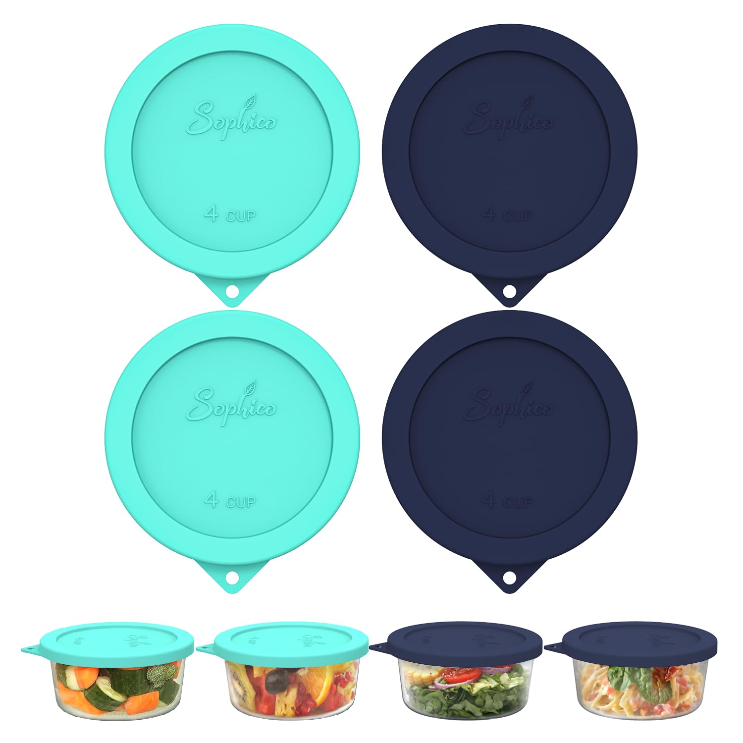 SOPHICO 4 Cup Silicone Lids Replacement for Pyrex &amp; Anchor Hocking 7201-PC