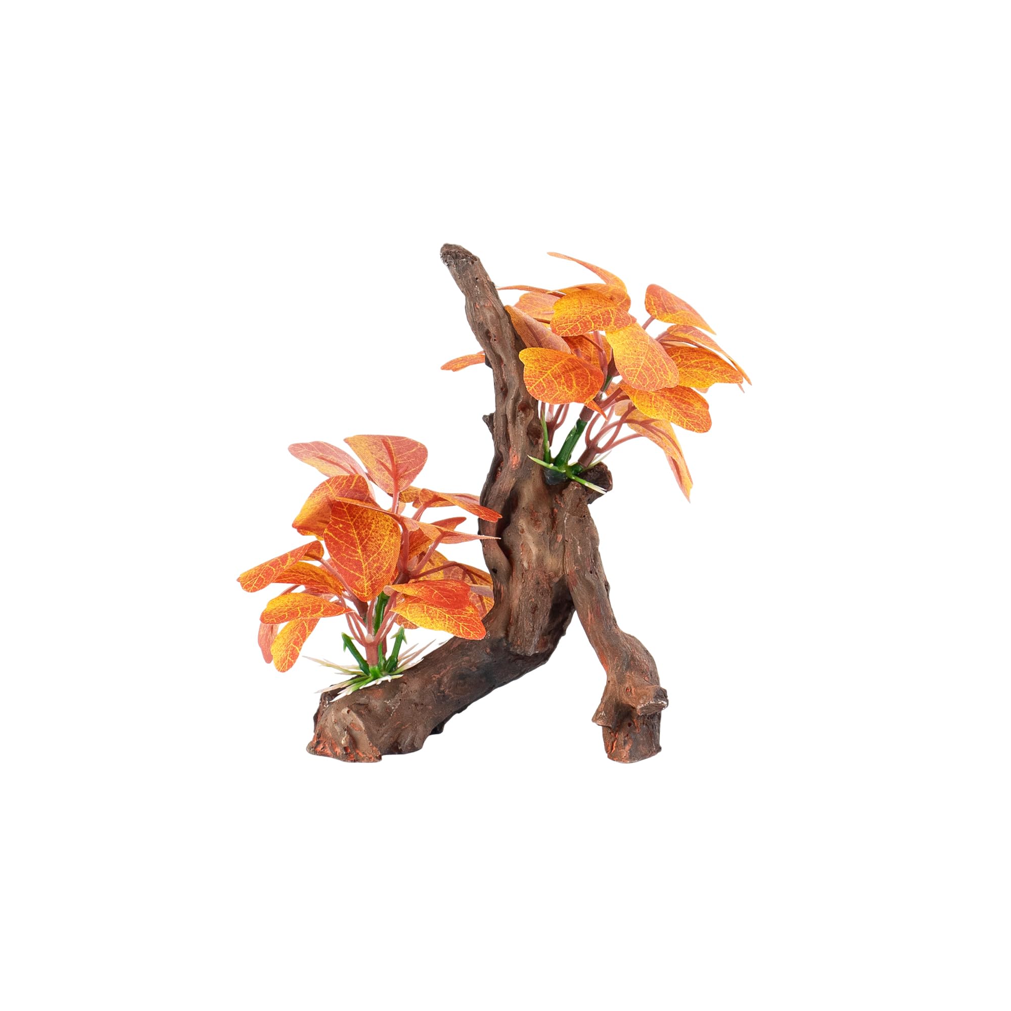 BEGONDIS Aquarium Plants with Lifelike Leaves and Resin Driftwood, Natural Betta Fish Hideout, Realistic Tree Trunk Decoration for Freshwater Fish Tanks (Style-1)