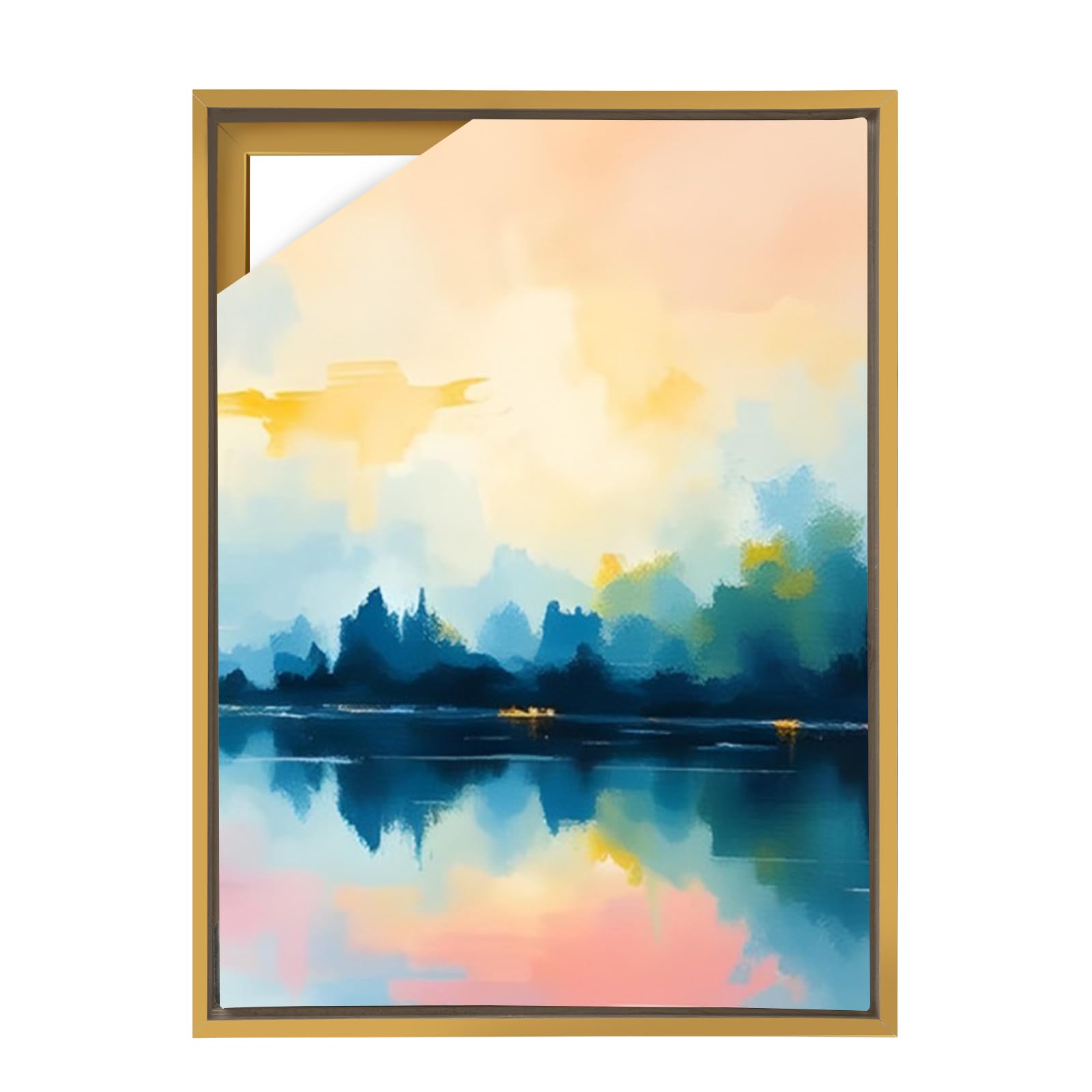 YCBTREE Canvas Frame 50x70cm, MDF Floating Frame for Stretched Canvas No Glass No Back Panel Wall Art Frame for Oil Paintings & Artwork (Gold, 50×70cm)