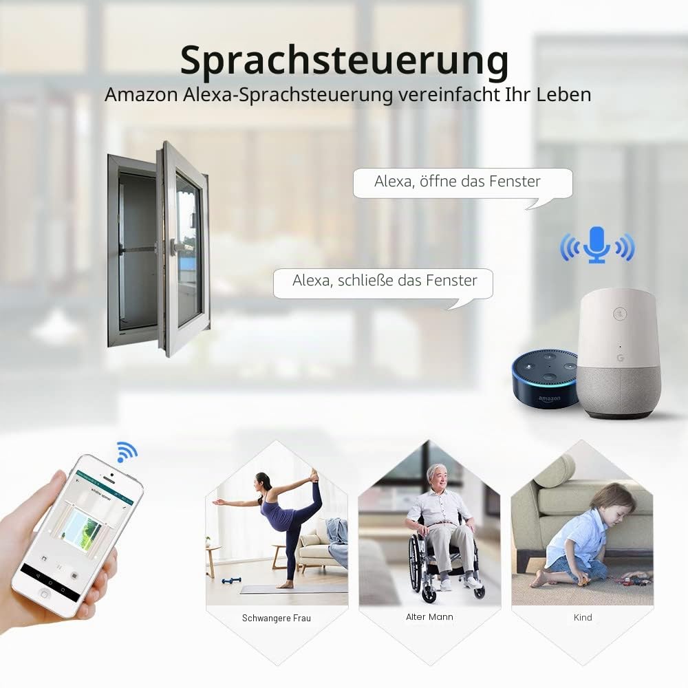 zemismart Zigbee Automatischer elektrischer Fensteröffner, intelligenter Kettenfensterschiebermotor, Fernbedienung funktioniert mit Homkeit ZMHK01/Matter M1 Hub(Fensteröffner,300mm)