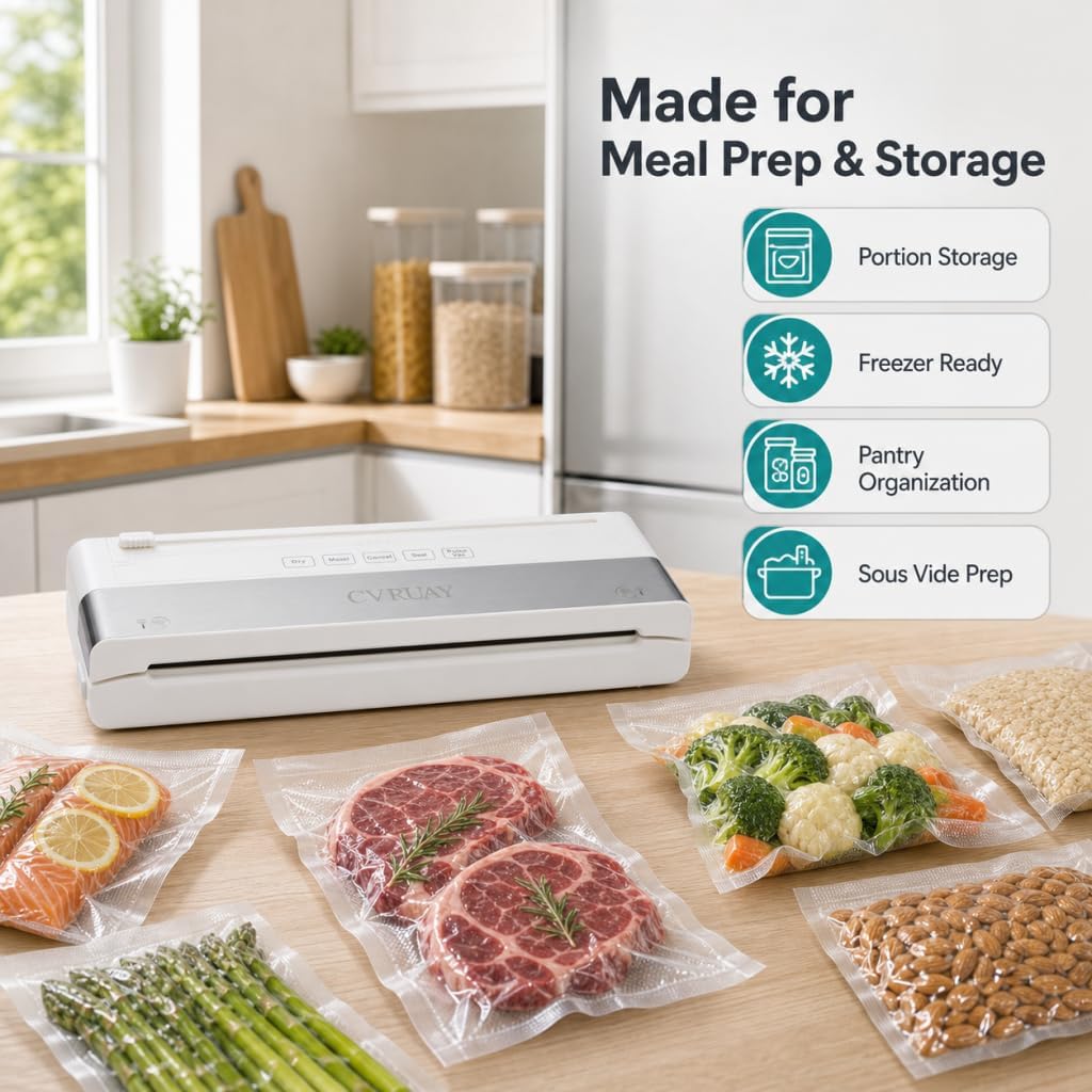 Vacuum Sealer Machine, Full Automatic Food Sealer with Cutter for Freshness Storage, 4-in-1 Functions Food Vacuum Sealers Machine with Pre-cut Bags, Air Hose for Home Kitchen Use