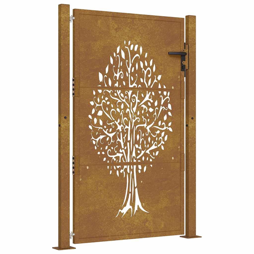 vidaXL Garden Gate, Driveway Gate for Patio Terrace Balcony Yard, Fence Gate with Lock and Handle, Fence Panel, 100x125 cm Corten Steel Tree Design