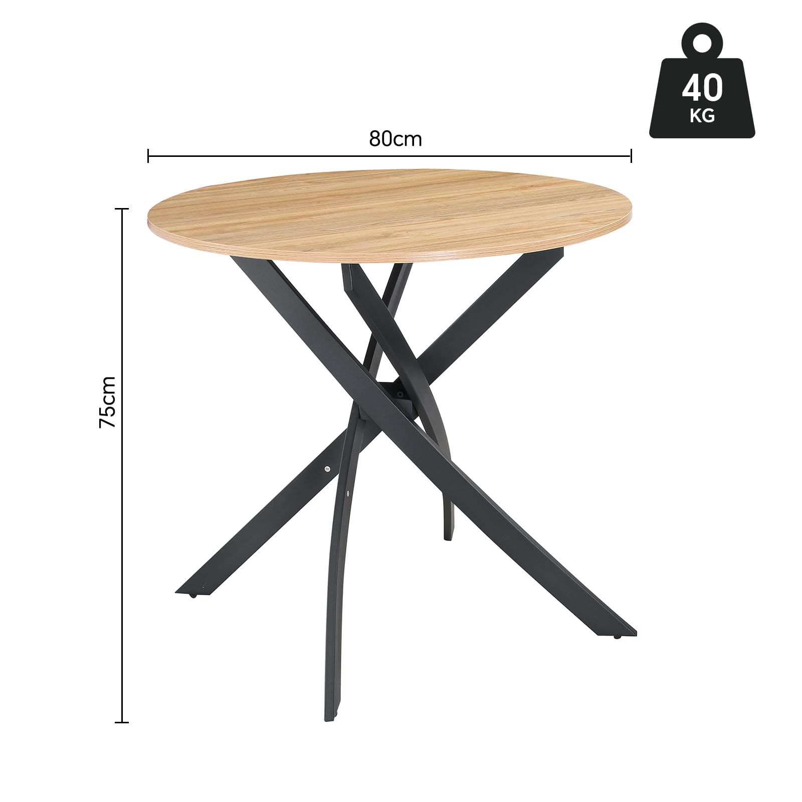 Esstisch Rund, Runder Esstisch für 2-4 Personen, Holz 80 cm Tisch, Gartentisch wetterfest, Küchentisch Esszimmertisch, für Esszimmer, Küche, Wohnzimmer, Gärten und Balkon (Helle Holzfarbe)
