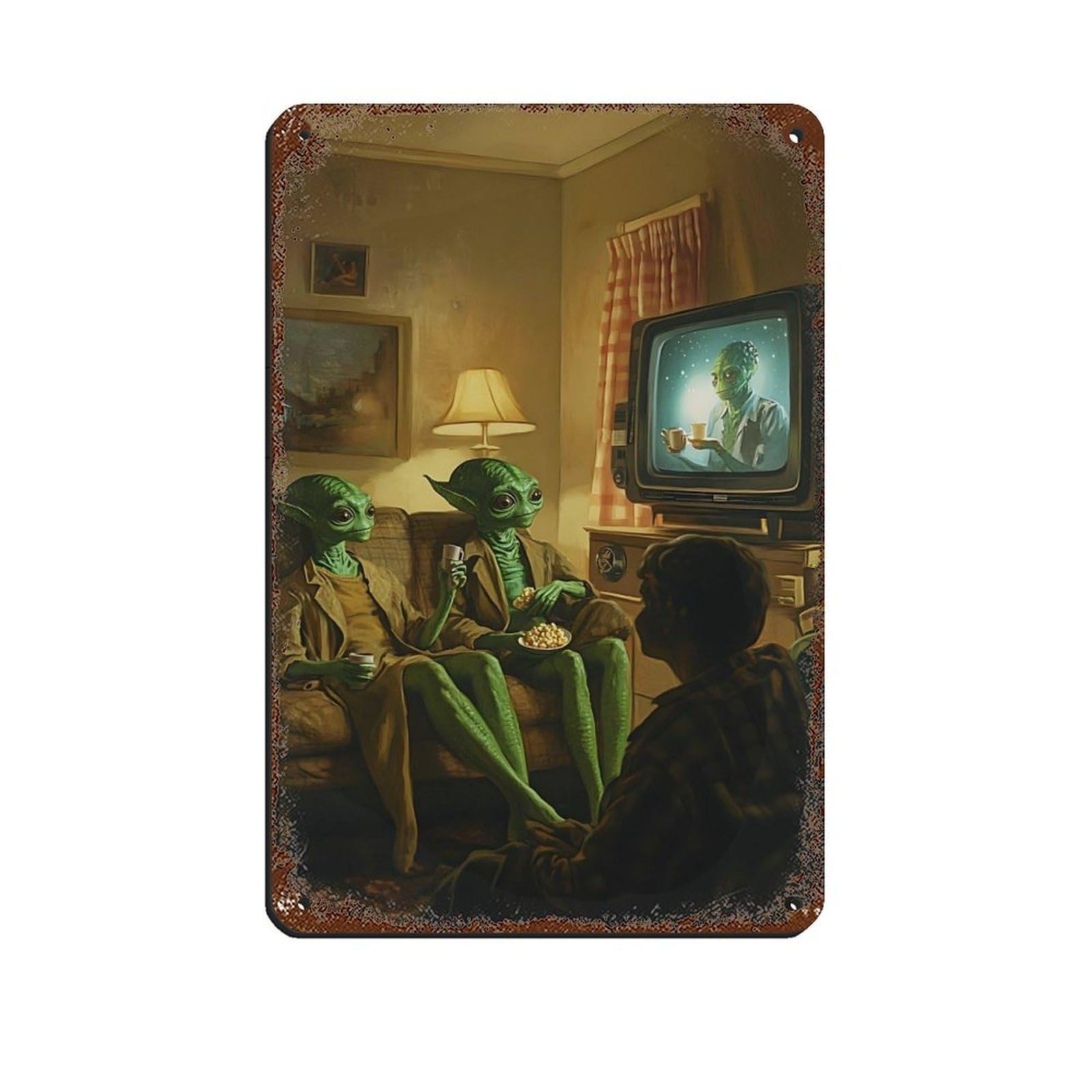 Vintage Sci-Fi Alien Movie Night Tin Sign Vintage Metal Pub Club Cafe Bar Home Wall Art Decoration Poster Retro 8x12inch(20x30cm)