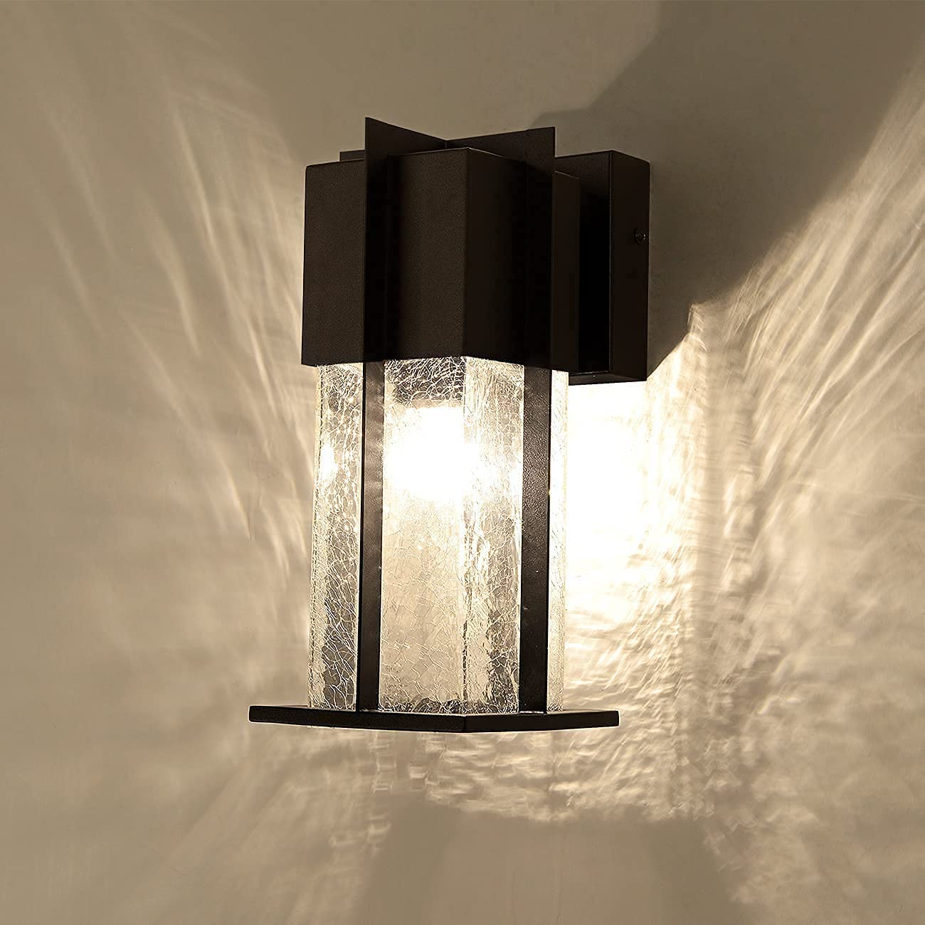 Outdoor Wall Light Fixtures with Crack-Like Glass Shade Modern Outdoor Wall Sconce Exterior Light Fixture IP65 Waterproof Front Porch Light Wall Mount for Garage, Patio, Front Door, 11"H, Black