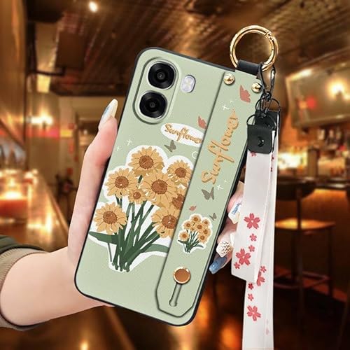 Phone Case Compatible with OPPO A6 4G Global, Wristband Design Soft case Anti-knock Dirt-resistant Silicone Flower Kickstand Ant