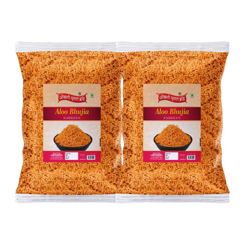 Image of OKHLI MUSAL BRAND Marwar Rajapuri Aloo Bhujiya Bhujia | Aloo bhjiya Bhujia Bhujiya Namkeen Snack | Thakkali Flavour Festive Season Crunchy Snack Alu BHUJIYA BHUJIA Namkeen Savoury Snack-1Kg*2Pack