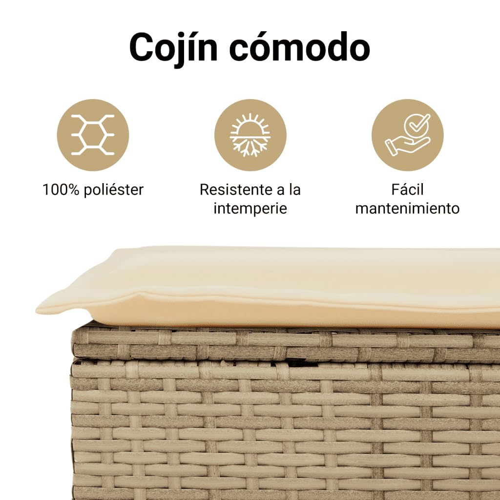 vidaXL Banco de Jardín con Cojines, Sofá Asiento Exterior, Banco de Parque, Mueble para Patio Terraza Balcón, Ratán Sintético Beige