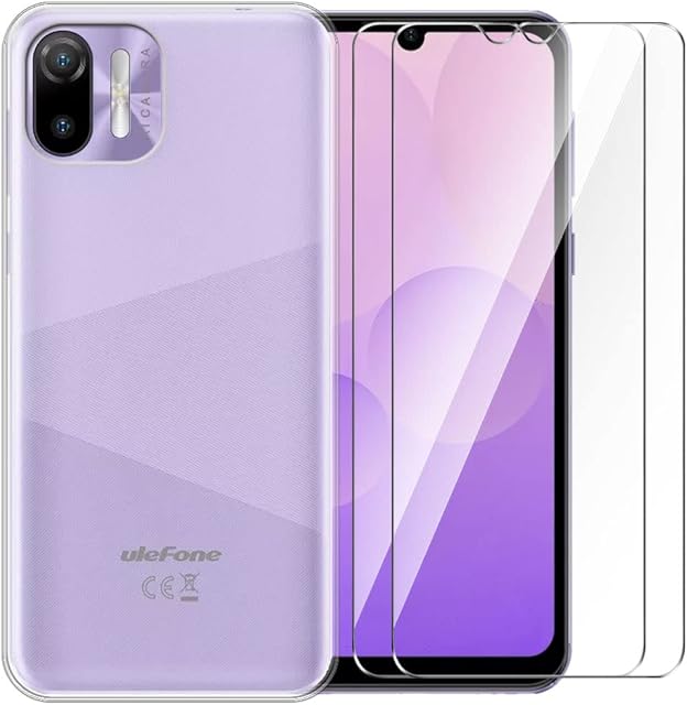 LAWEI Case for Ulefone Note 6T + [2 Pack] Glass Screen Protector Tempered Film - Transparent Silicone Soft TPU Protective Cover Shell for Ulefone Note 6T (Clear