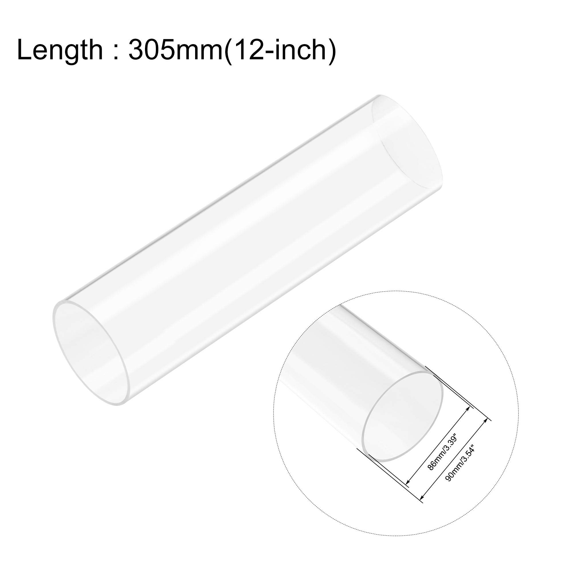 sourcing map Transparent Tuyau Acrylique Rigide 86mm ID x 90mm OD x 305mm 2mm Mur Rond Tube Tuyaux