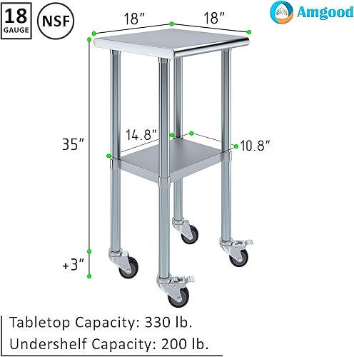 Miniatura 141 de AmGood Mesa de trabajo de acero inoxidable con ruedas Estación de trabajo