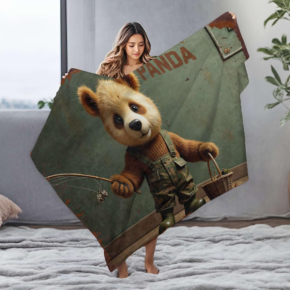 Couverture Bluey en flanelle 125x150 cm avec motif panda de pêche