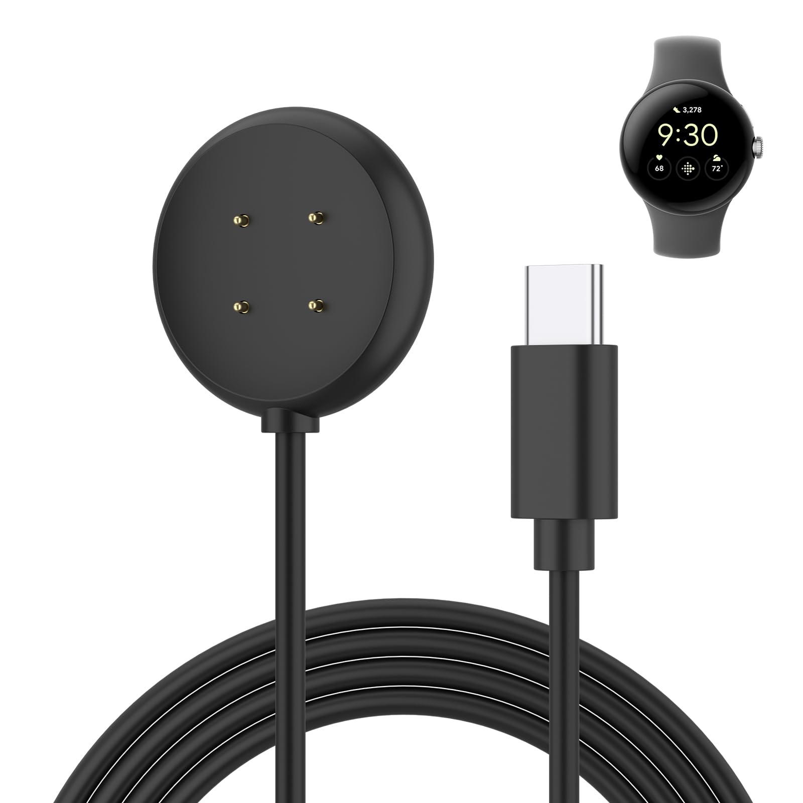 Type-C Charging Cable Intended for Google Pixel Watch 3/Pixel Watch 2 Charger, Magnetic Charging Cable Cord Adapter 3.3ft/100cm (Black)-image-40