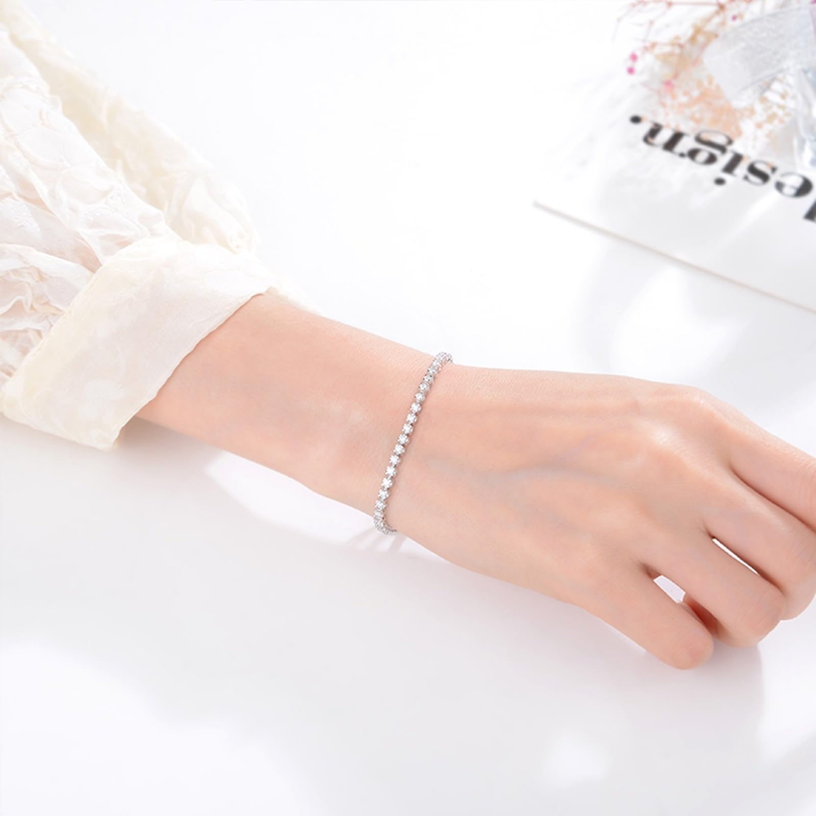 Bracciali Oro Bianco 750/585/375 Vero, Bracciale Diamante Donna 1.68ct 16-20 cm, Braccialetto Sposa Fidanzati