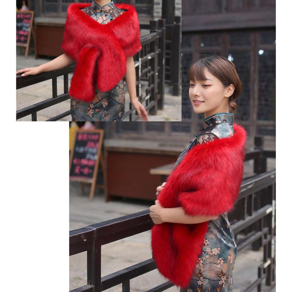 Sciarpa in pelliccia sintetica morbida e calda stole per la sposa, per la sera, per l'inverno, lunga, Shawl Shrug Faux Fur Scarf Wrap, per sposa, matrimonio, festival, Natale, nero, 160 cm