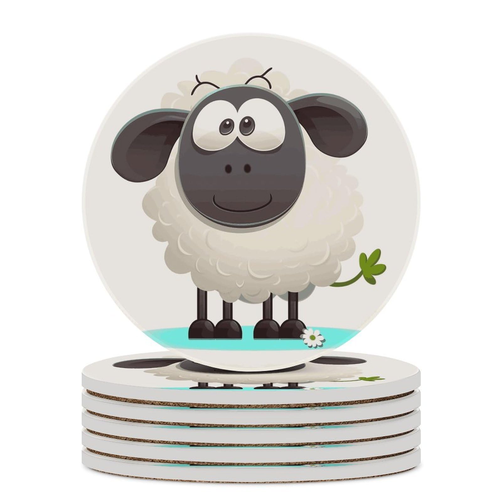 Sheep Coaster with Cork Base Drink Coasters for Coffee Table Decor Modern Cup Coasters with Non-Slip & Heat-Resistant Cute Ceramic Table Coaster for Home Dining