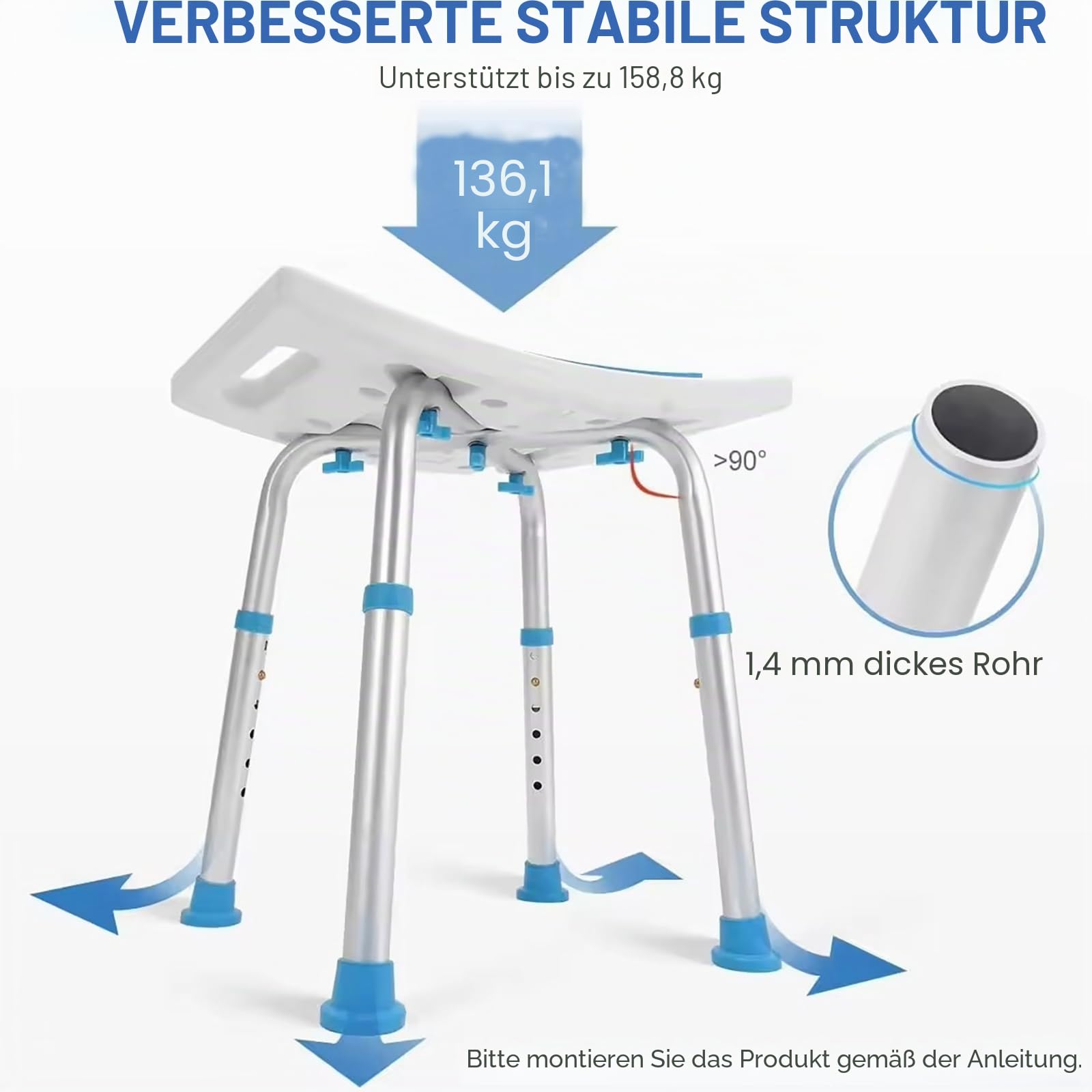 NEWFUN Duschstuhl Für Senioren, Höhenverstellbarer Duschhocker 150 KG