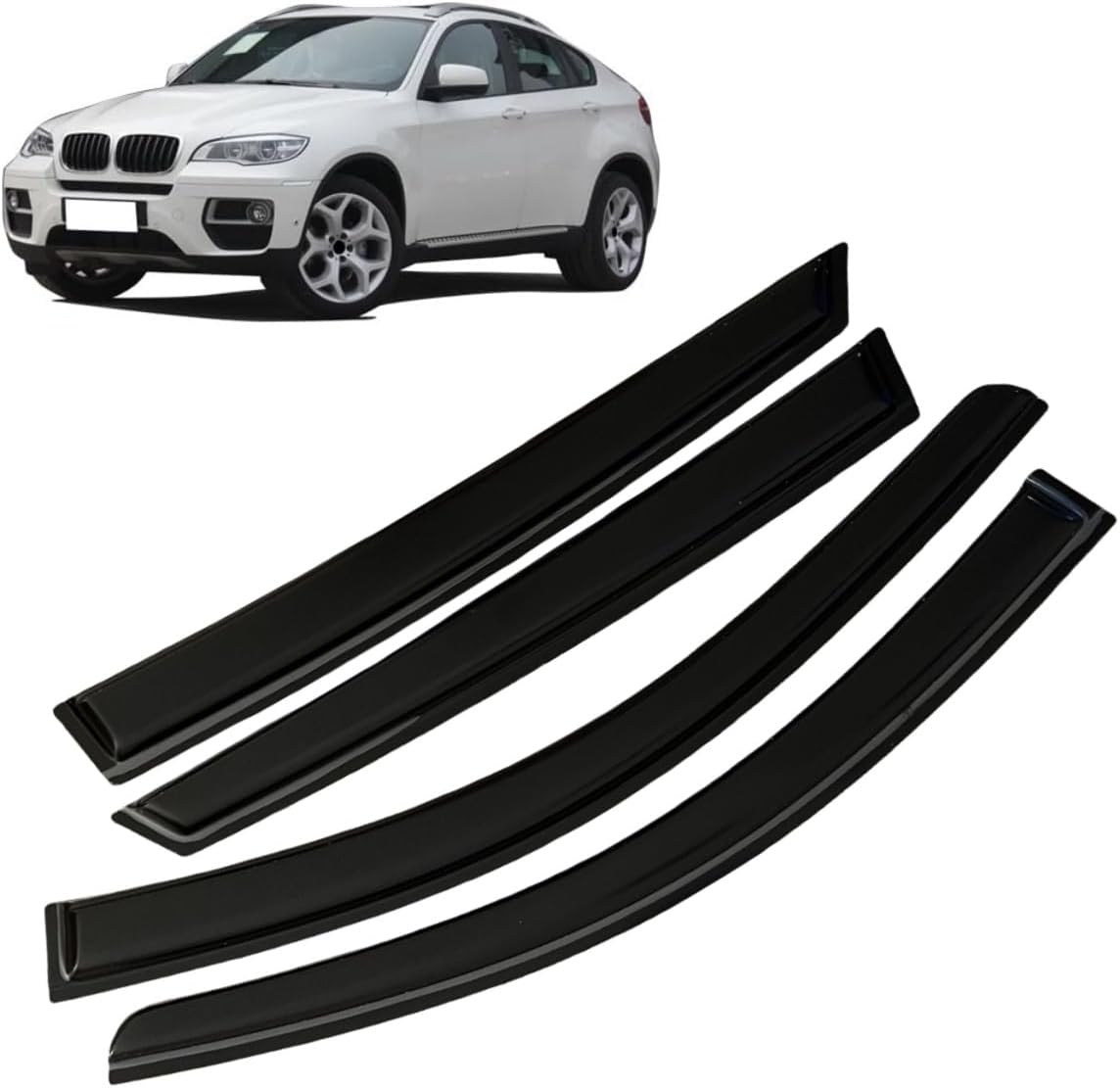 Rain Guards for BMW X6 E71 2008 2009 2010 2011 2012 2013 2014 Auto Ventvisor Outside Mount Tape-On Side Window Wind Deflectors, Smoke Tinted Black Door Visor Shade