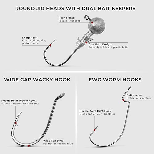 Miniatura 7 de MadBite by KastKing 182/265/400pcs Compact Fishing Tackle Kit - All-in-One Freshwater Hooks, Weights, Bobbers in Tackle Box, Fishing Gear Set for