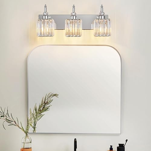 Miniatura 6 de Luces de tocador de cristal cromadas 3 luces modernas para baño