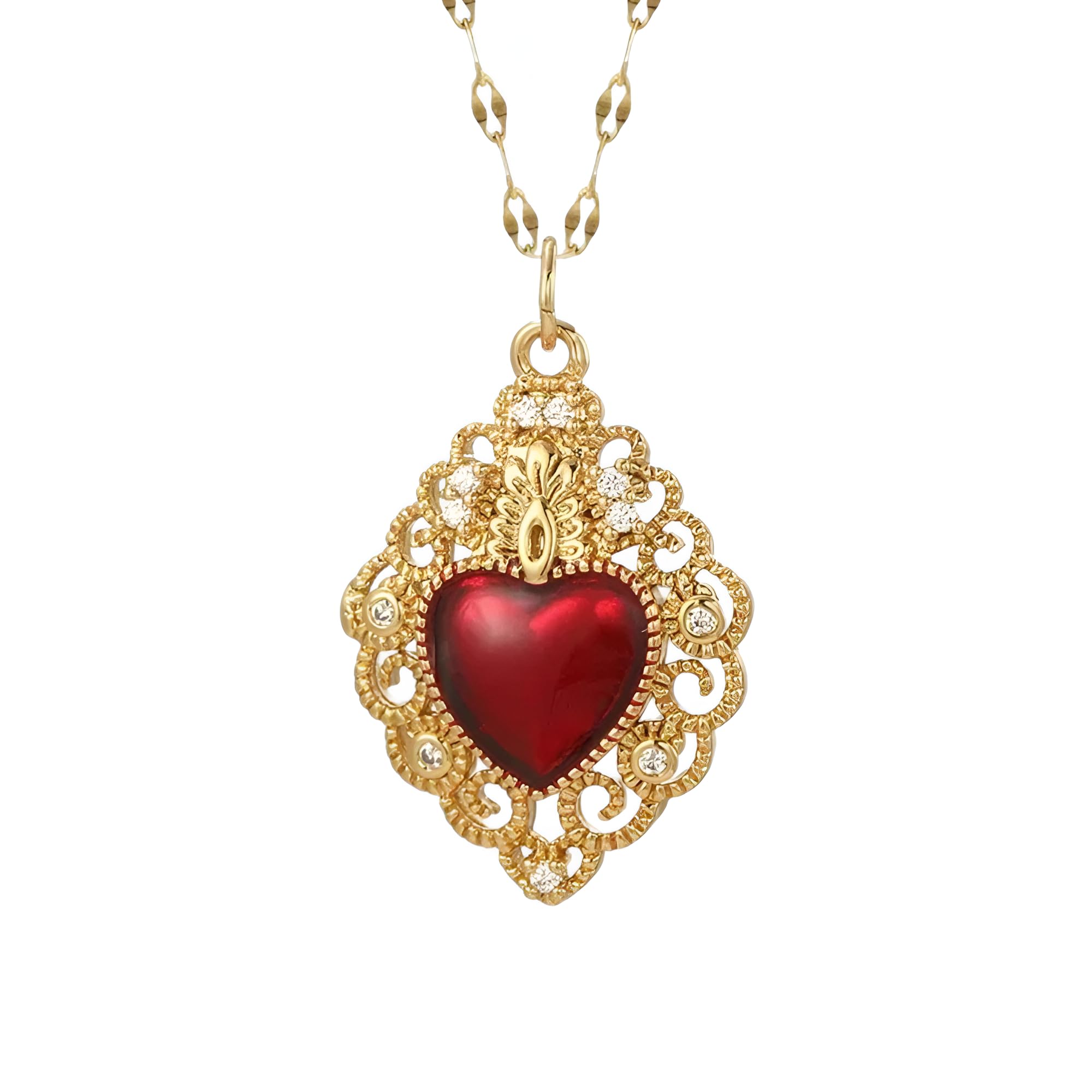 Prodotti per Ragazze da Donna, Ciondolo a Cuore Carino Rosso Love Dijes Catena Lunga, Cuore Grosso, Cuore, Olivia, Cuore Rosso, Regali Cuore Rosso Oro