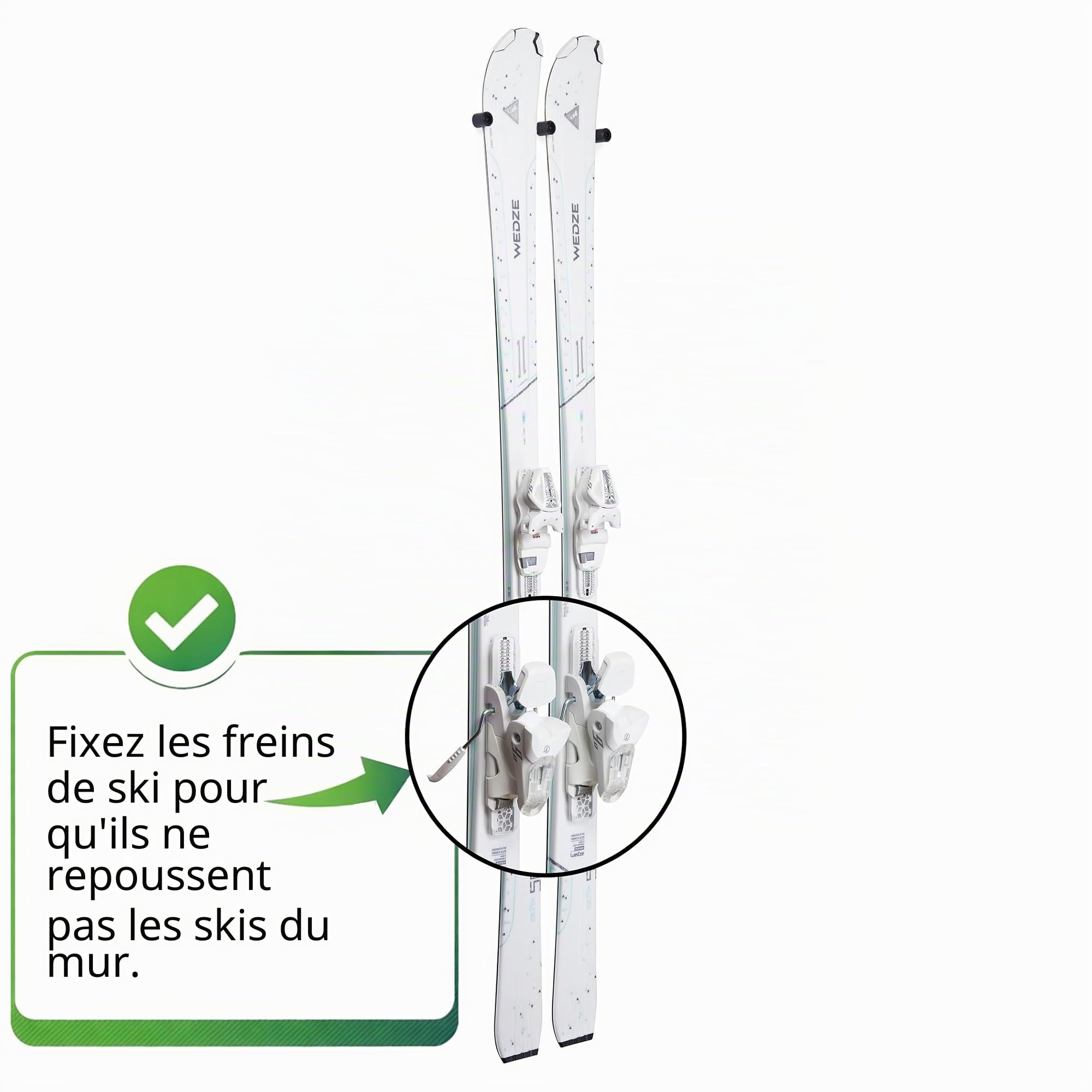 arkorus (8 PCS) Support mural pour skis, Crochet de rangement sans dommage, rack vertical flottant moderne, clip fixation pour ranger, suspendre vos skis en sécurité, organiseur d’équipement ski