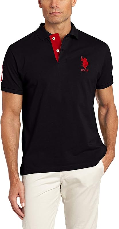 U.S. Polo Assn. Men's Short-Sleeve Polo Shirt with Applique, Casual Summer Slim Fit Polo Shirt with Contrast Color