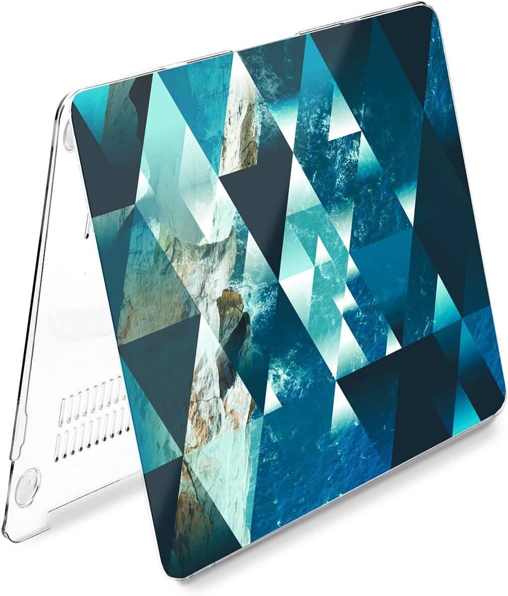 Hard Case Compatible for MacBook Pro 16 14 M3 M2 2023 M1 Pro 13 2022 Air 13 2021 Retina 2020 Mac 11 12 Triangle Ocean Glam Print Geometric Water Abstract Laptop Cover Blue Protective Design