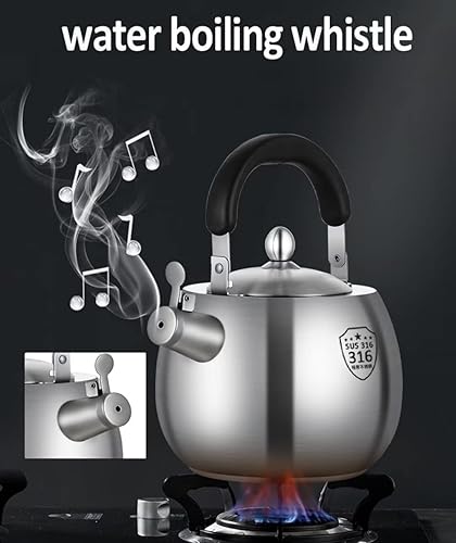 Miniatura 3 de RUTAVM Estufa de acero inoxidable 316 con tapa de boquilla y tapa de boquilla, hervidor de agua caliente, tetera de té, tetera (color  acero, tamaño