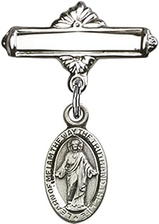Sterling Silver Baby Badge with Scapular Charm and Polished Badge Pin 1 X 5/8 inches