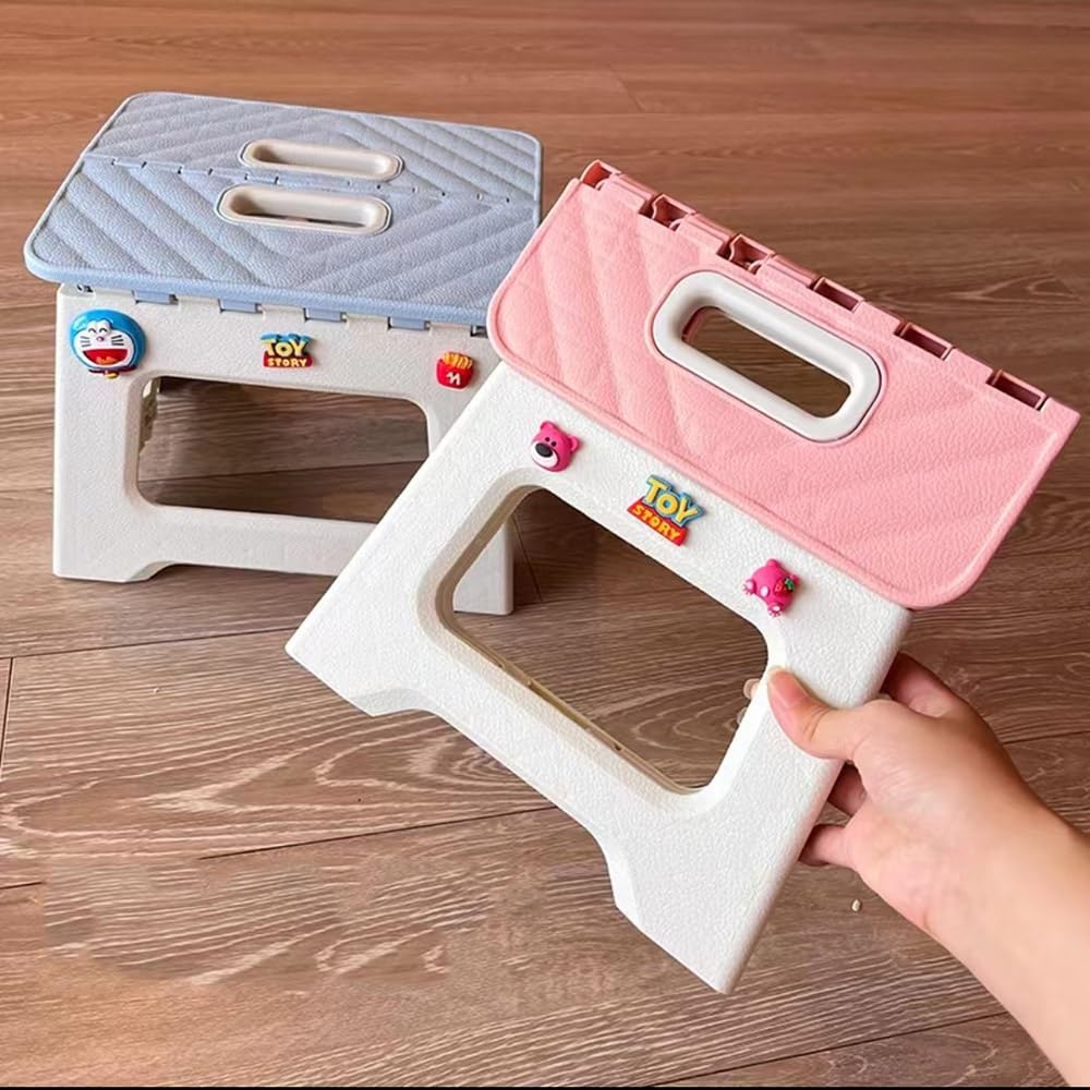 Pieghevole Sgabello Basso in Plastica, Piccolo Poggiapiedi Sediolina, Sgabello da Bagno Portatile per Scuola Soggiorno Giardino Campeggi(Blue,L)