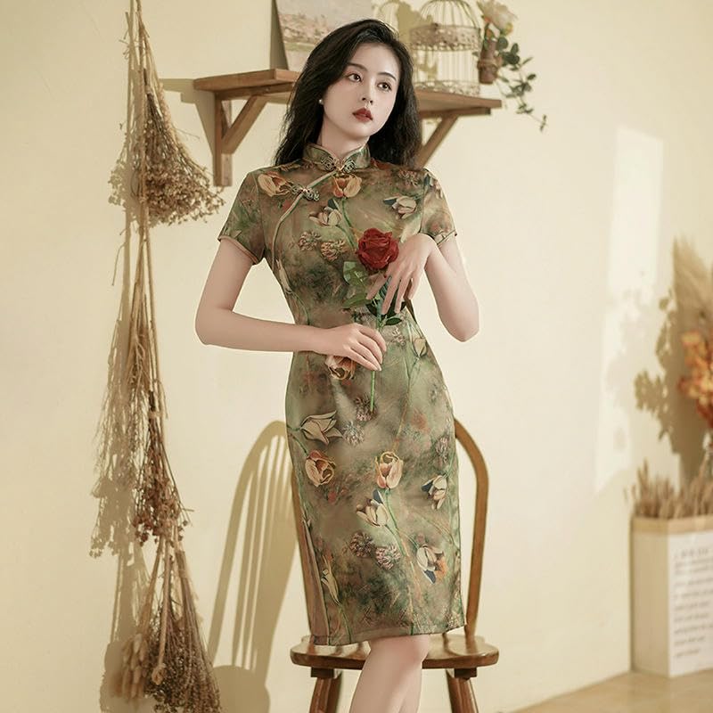 Robe d'été pour femme style chinois Cheongsam à manches courtes JYHBHMZG - 6