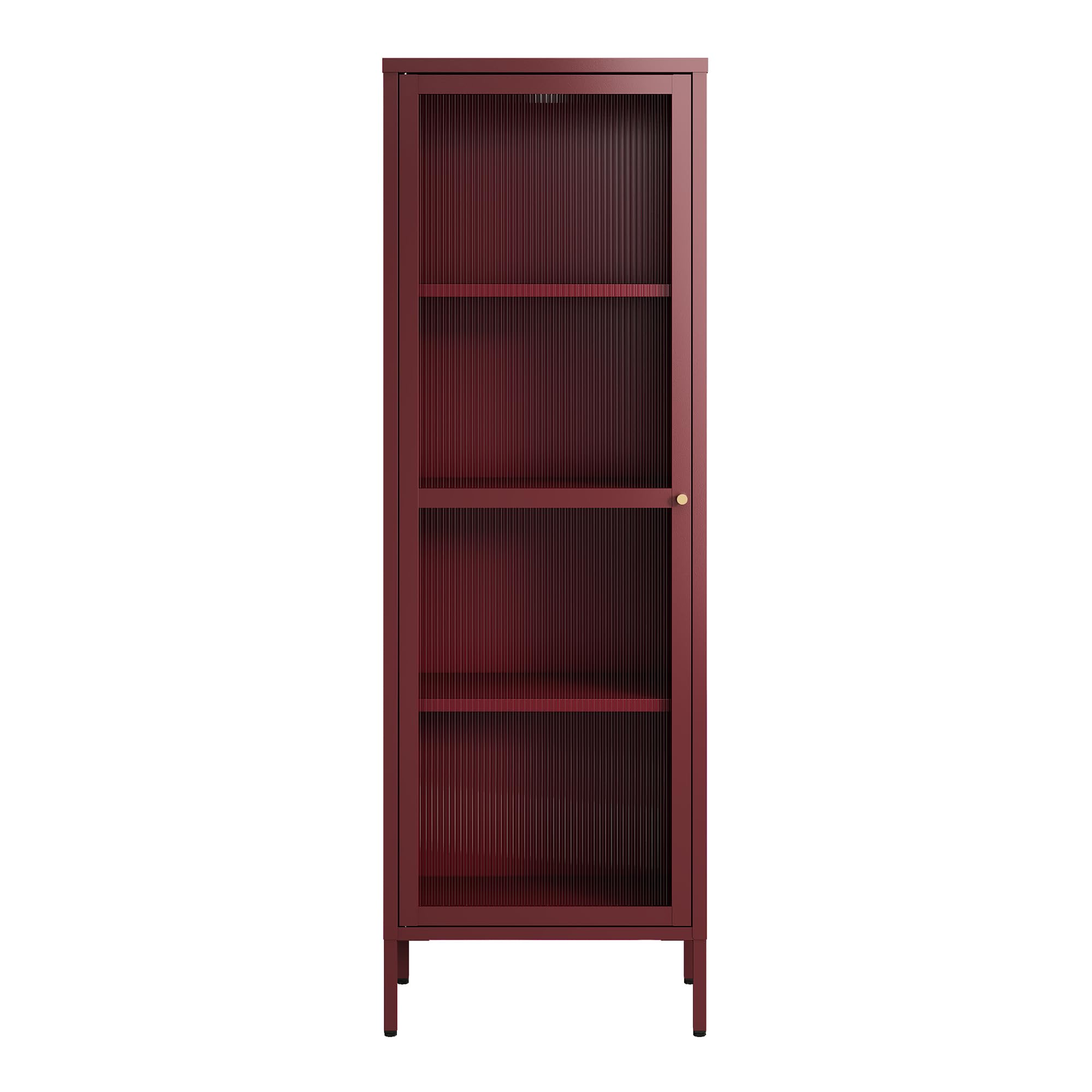 [en.casa] Vitrina Säkylä Aparador para Salón Mueble Auxiliar para Comedor Cocina Dormitorio con Puerta de Cristal y 4 Compartimentos Acero 150 x 50 x 35 cm - Rojo Bordeos y Translúcido