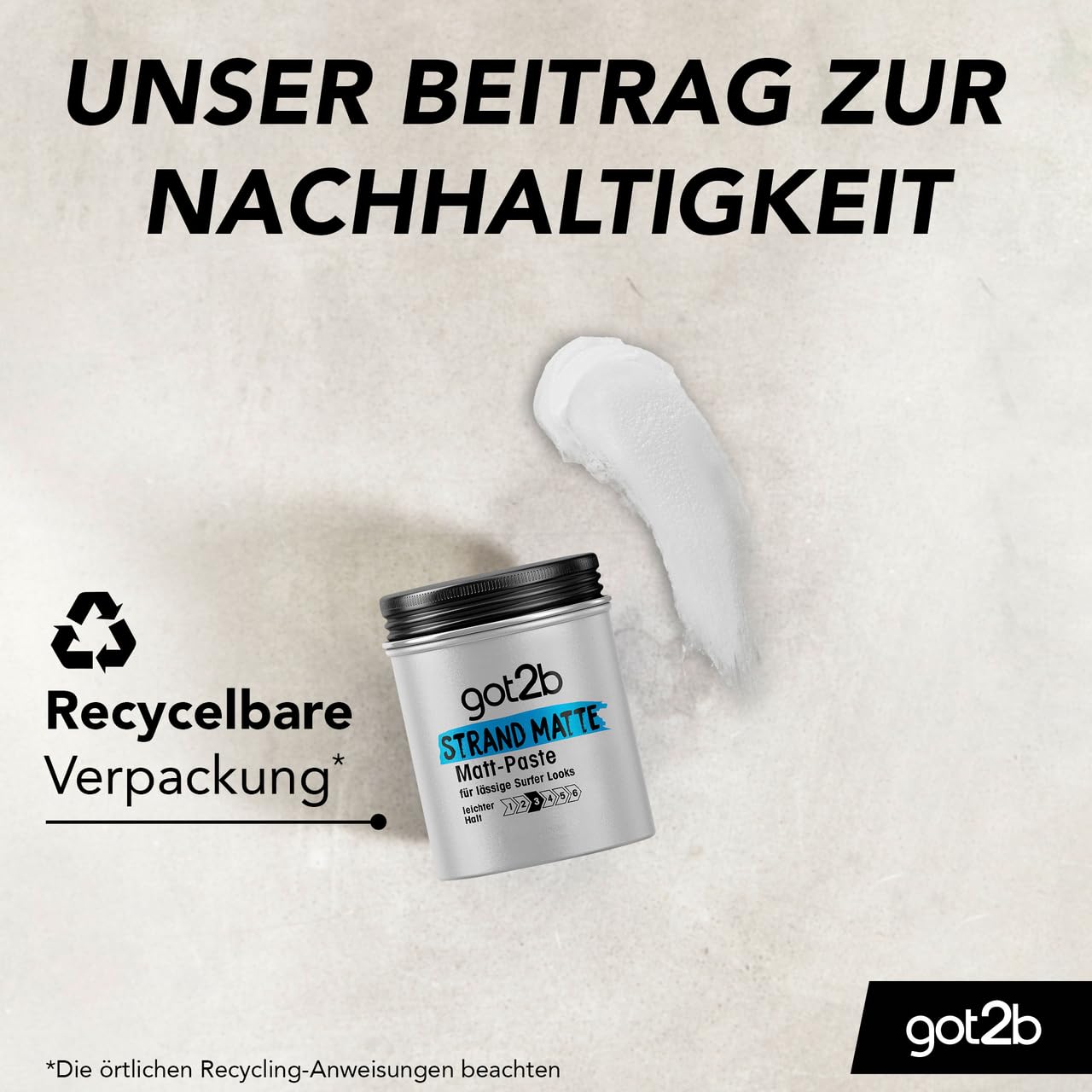 got2b Strand Matte Matt-Paste (100 ml), Styling Paste für matte Surfer Looks, zum Strubbeln, Texturieren oder Zähmen ohne Verkleben, mittlerer Halt, 6x 100 ml