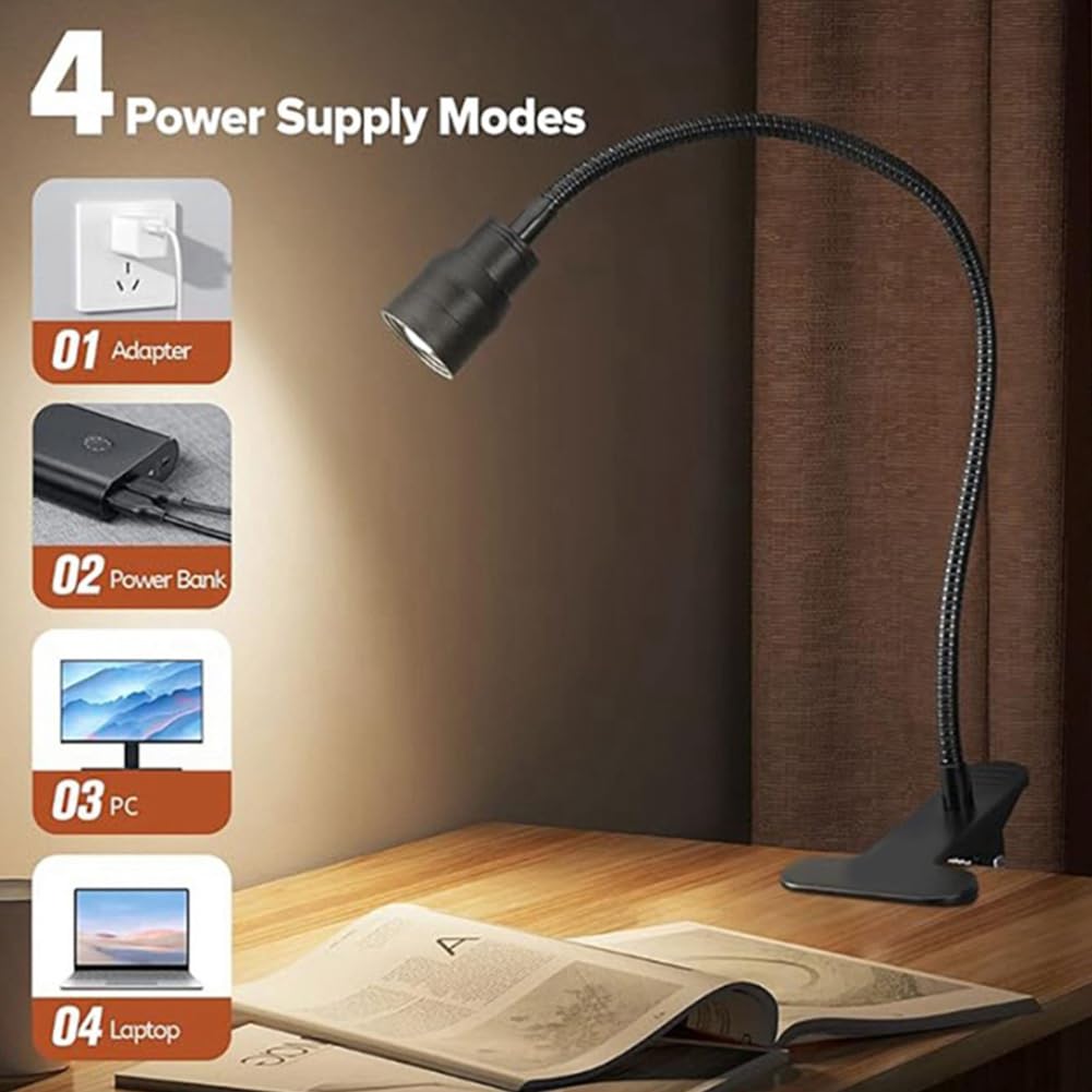 Luce LED da Lettura USB A Pinza con Tre Colori e Regolazione Intensità per Libri