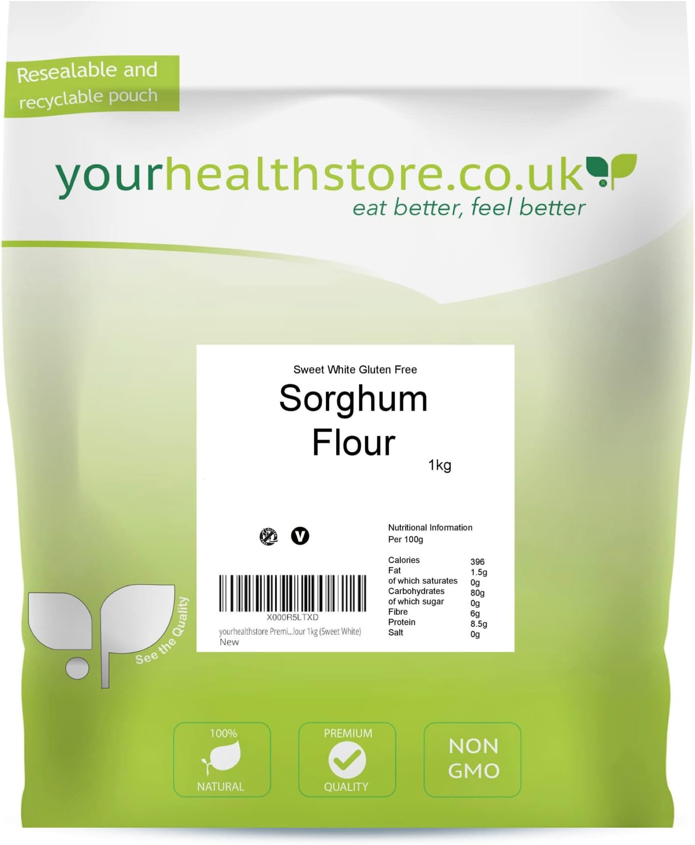 yourhealthstore Premium Whole Grain Gluten Free Sorghum Flour 1kg (Sweet White)