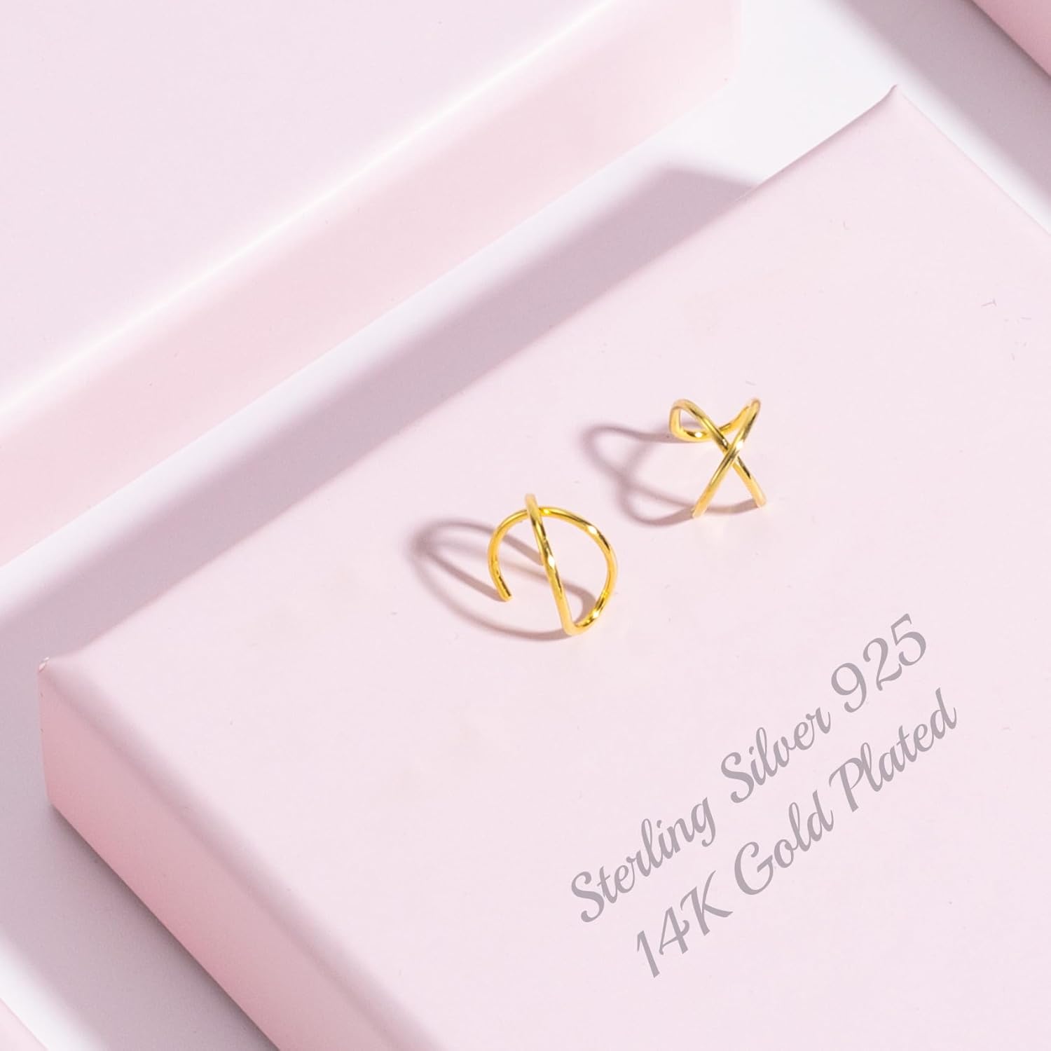 PAGOW Fake Helix Ear Cuff Cartilage Earring, No Piercing Sterling Silver 14K Gold Plated Simple Criss Cross Double Lines - Image 7