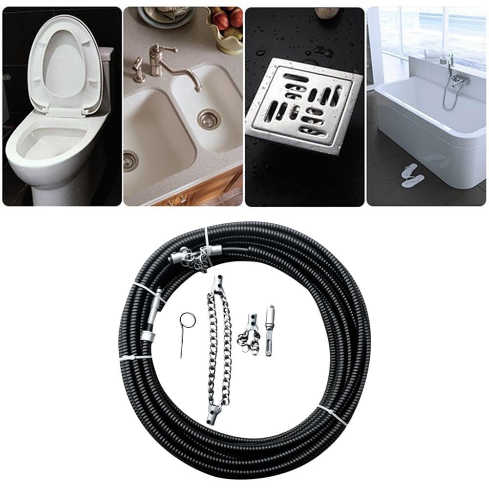 Chaîne de détartrage pour égouts à arbre flexible, Outil de nettoyage de tuyau avec arbre flexible de 6 mm (1/4"), Outil de curage d’égouts rotatif à câble avec poussoir, Outils multi-usages pour l