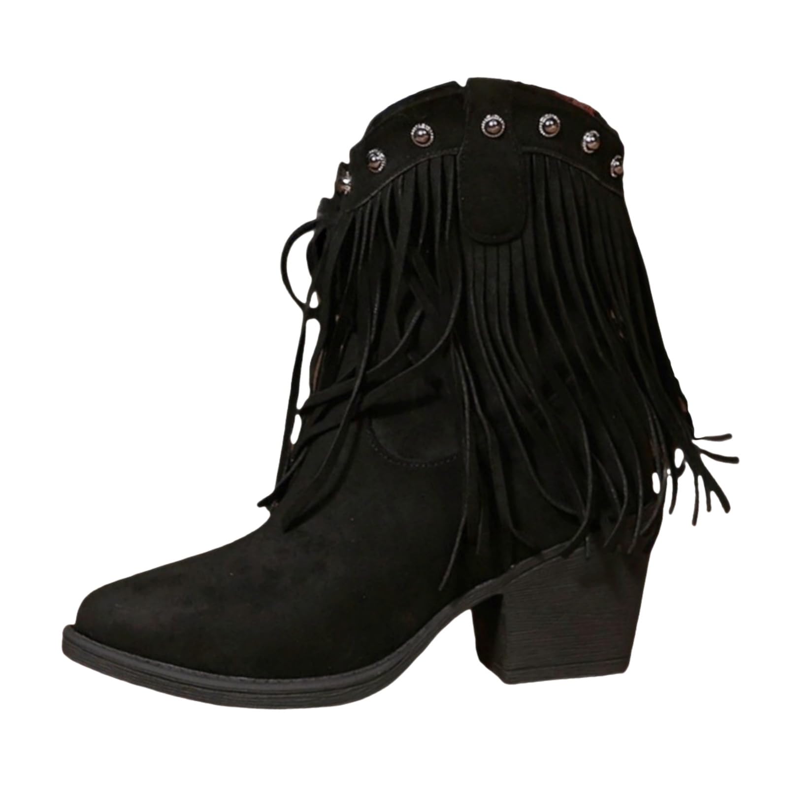 Suede Fringe Chunky Heel Western Boots for Women Lightweight Comfy High Top Booties Casual Ankle Boots for Music