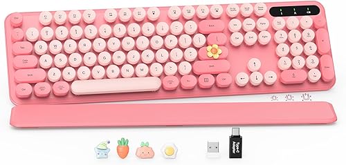 Miniatura 35 de Teclado inalámbrico, teclas redondas, teclado de máquina de escribir retro con reposamuñecas desmontable, modo de suspensión, patas plegables,