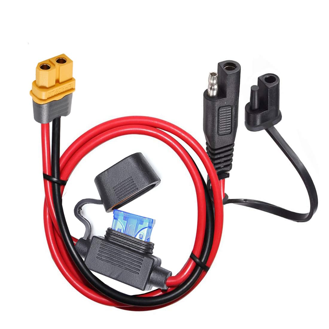 YETOR 10AWG SAE to XT60 Connector Extension Cable,with 15A Protection Fuse for Safety,SAE Plug XT60 Female Adapter Charger Solar Panel Cable for Solar Generator Portable Power Station(2FT)