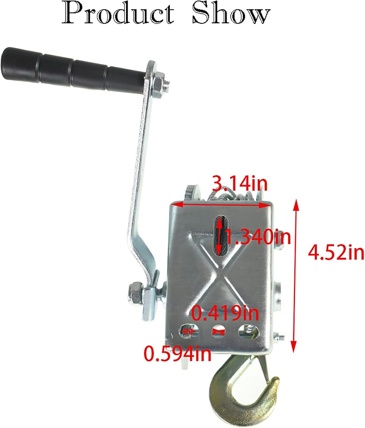 findmall Boat Trailer Winch 800lbs with 8m 26ft Steel Cable, Crank Cable Gear Winch with Hook, Heavy Duty Hand Winch with 4.1:1 Ratio for Boat, Trailer, Deer Feeder