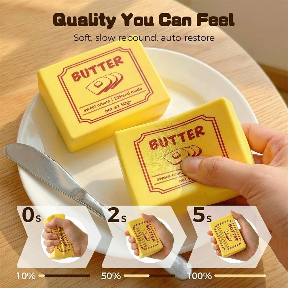 Butter Squishy, 2026 New Square Extra Soft Giant Butter Squishy for Stress Relief, 4.33in Premium Stress Relief Ball Fidget Novelty Toy for Anxiety Relief, Party, Office Daily Use (Yellow*2)
