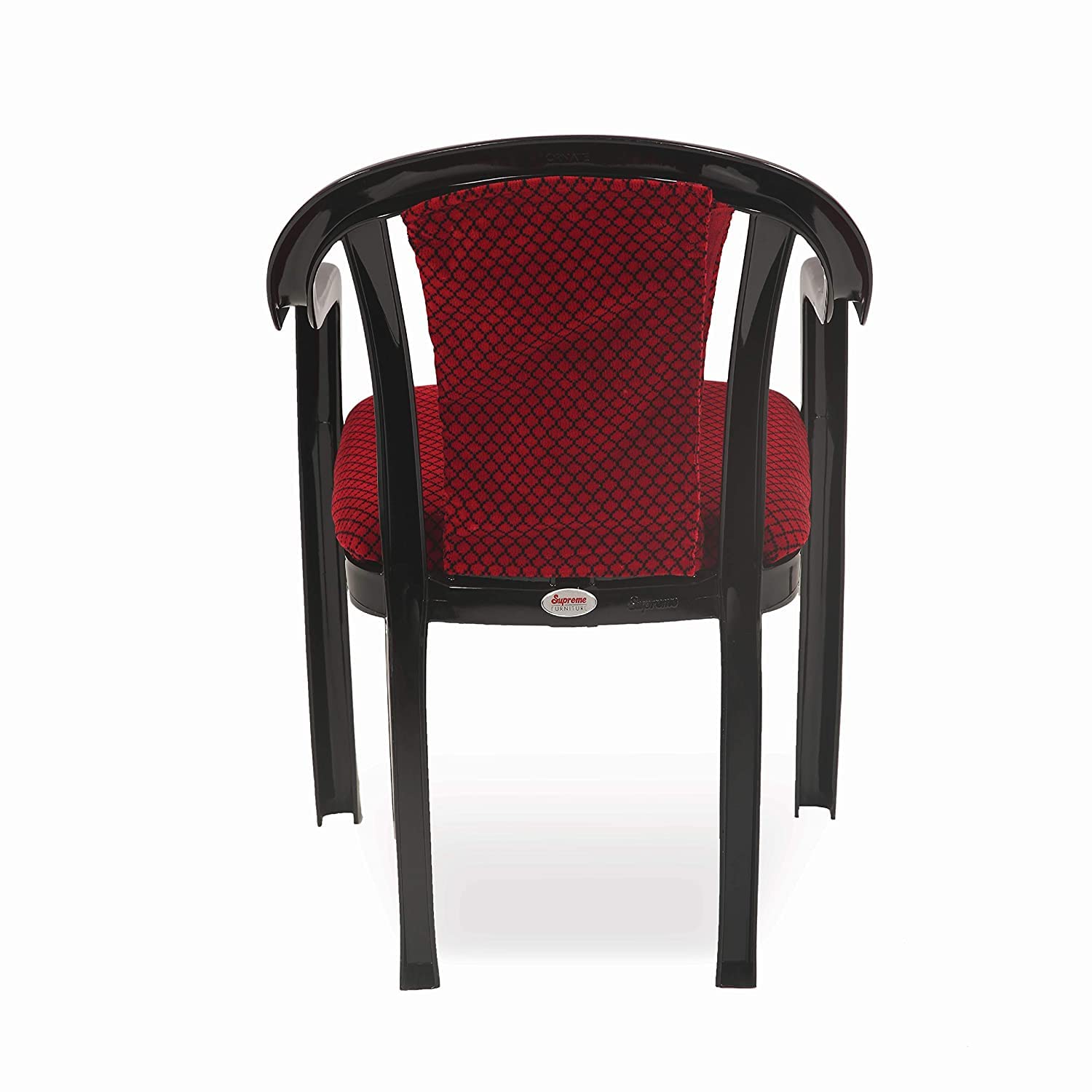 HomiQ Supreme Ornate Lacquered Finish Plastic Chair with Cushion for Office, Living Room, Home(Color: Red/Black, Set of 4) 1