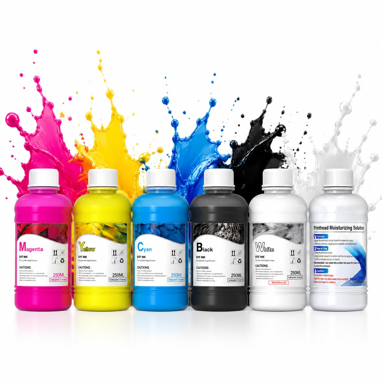 DXZ 51 fl oz Upgraded DTF Transfer Ink for PET Film, Refill for DTF Printers for i3200-A1, F1080, i1600, XP600, Gen 5, EX600RC (5 * 8.5 fl oz CMYKW)